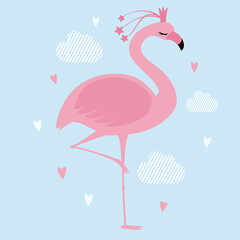 Pink flamingo with a crown.