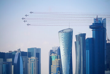 The skyline of Doha, the capital city of Qatar