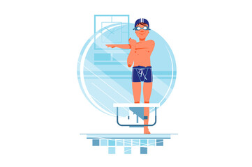 Happy man coaches and swimmers have warm up for training.