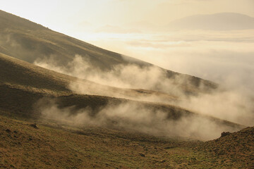 Climbing the Damavand. Beautiful Hillside of the Damavand, the highest mountain in Iran. Panorama of Mountain in the M