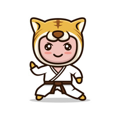 Cute tiger karate mascot design illustration