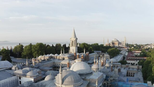 Aerial view of Topkapi Palace and Istanbul Historical Peninsula.