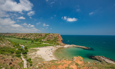 Aerial view of the Bolata beach in Bulgaria.Bolata  is a small cove and Nature reserve located in the Northern. The sandy beach is of natural origin and is unique for scandalous shores in the Kaliakra