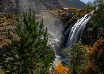 Landscape view of Tortum Waterfall in Tortum,Erzurum,Turkey. Explore the world's beauty and wildlife.