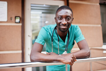 Fototapeta premium African male paramedic doctor with stethoscope.