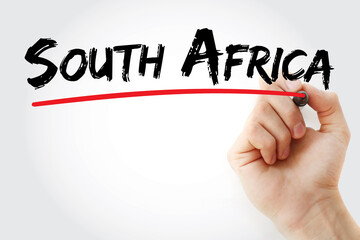 South Africa text with marker, concept background