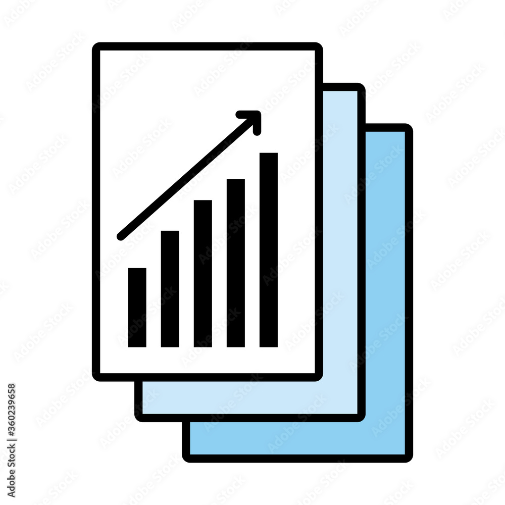 Poster papers documents with statistics bars line and fill style icon