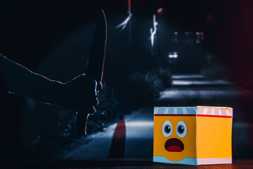 cube smiley dark street lantern