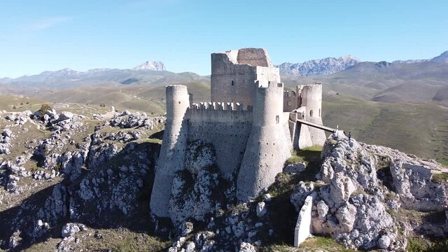 Medieval Castle. Architectural ruins in a beautiful landscape. Rocca Calascio, Abruzzo, Italy