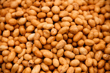 Fried salty peanuts in the grocery stock