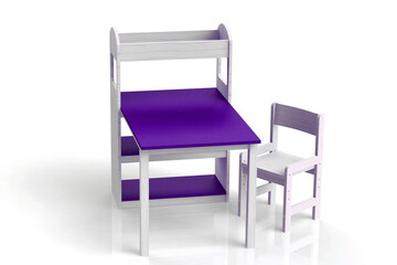 Furniture for children. Table with whatnot. Highchair. 3D render.