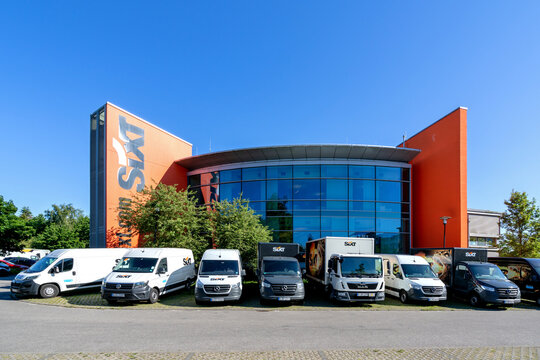 ROSTOCK, GERMANY - JUNE 14, 2020: Sixt rental office. Sixt SE is a European multinational car rental company with about 4,000 locations in over 100 countries.