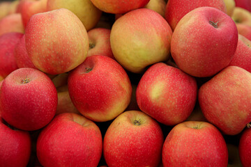 Red and green skin apples in the stock