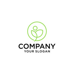 Abstract Wellness Logo. Green Linear Style Leaves and People Combinations isolated on White Background. Can be used for Natural, Cosmetic, Health and Beauty logos. Elements of Flat Vector Logo Design 