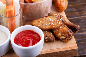 Hot wings with vegetables and sauce