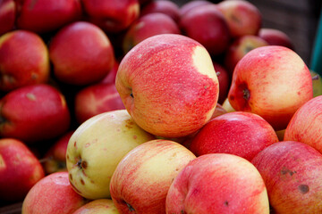 Red apples wiht yellow patterns in the grocery