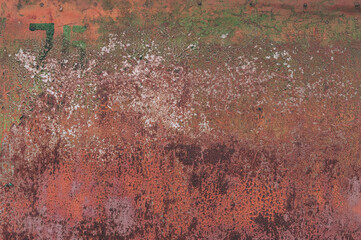 Abstract metal texture background. Old surface in rust and dirt in red color.