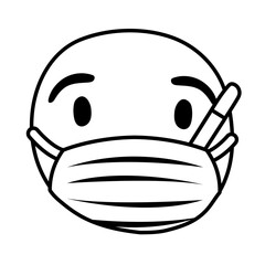 emoji sick wearing medical mask and thermometer line style