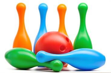 Plastic skittles for kids bowling with red ball
