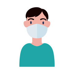 young man wearing medical mask flat style
