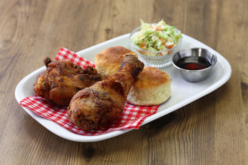 homemade buttermilk fried chicken & biscuits, southern food