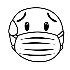 emoji wearing medical mask sweating line style