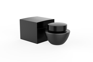 Cosmetic jar with packaging box mock up isolated on white background - 3d illustration