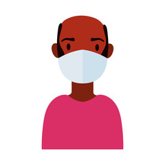 afro bald man wearing medical mask flat style