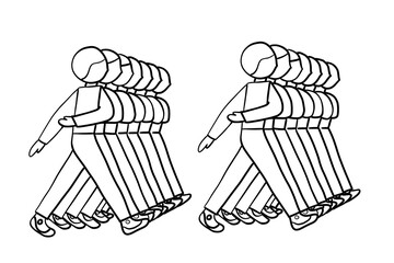 graphics illustration of marching together build in line columns minors, children drawing tutorial how to draw animated humans