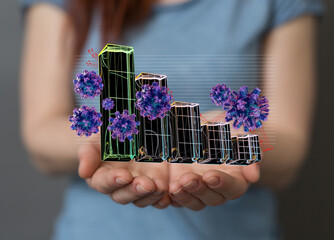 Economic impact of virus on global economy. Recession and financial crisis concept. 3D rendered...