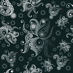 Seamless texture with lace pattern in floral style. Suitable for design: cloth, web, wallpaper, wrapping. Vector illustration.