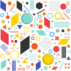Seamless pattern abstract geometric background. Dynamic geometric shapes compositions, Flat and clean style, Applicable for any graphic works.