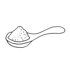 spoon with powder hand drawn in doodle style. single element for design monochrome
