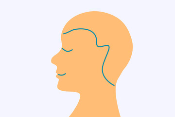 Happy person illustration. Profile of a human head in a minimalistic style with simple lines vector.