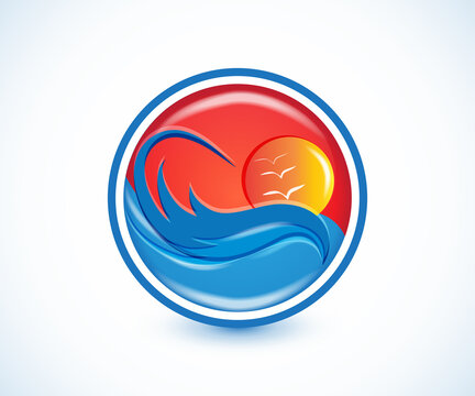 Logo sunny summer beach tropical paradise vector image