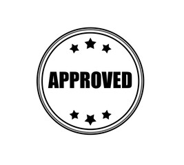 Black wax seal with text APPROVED on white background