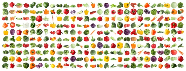 Crédence de cuisine en verre imprimé Légumes frais Set of fresh ripe vegetables on white background. Banner design