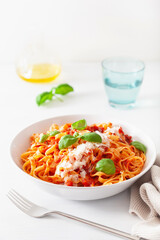 tagliatelle pasta with tomato sauce parmesan basil