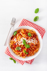 tagliatelle pasta with tomato sauce parmesan basil