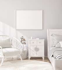 Mock up frame in bedroom interior background, 3d render
