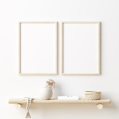 Mock up frame in home interior background with minimal decor, 3d render