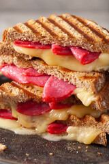Grilled salami and cheese sandwich
