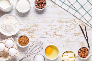 Ingredients for baking  - flour, eggs, salt, sugar, milk.
