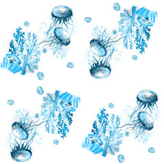 Aquarelle painting of sea medusa sketch art illustration © NATALIIA TOSUN