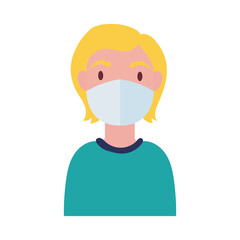 blond woman wearing medical mask flat style