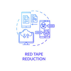 Red tape reduction blue gradient concept icon. Digital transformation of business company. Reduce government regulation idea thin line illustration. Vector isolated outline RGB color drawing