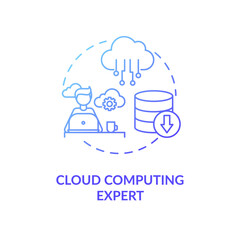 Cloud computing expert blue gradient concept icon. Database management. IT professional. Information processing specialist idea thin line illustration. Vector isolated outline RGB color drawing