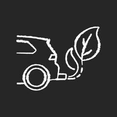 Zero tailpipe emissions chalk white icon on black background. Eco friendly vehicle using biofuel. Environmentally safe transportation. Electric vehicle isolated vector chalkboard illustration