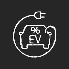 Electric car tax credit chalk white icon on black background. American loan program for EV buyers. Eco friendly transport purchase financial benefits. Isolated vector chalkboard illustration