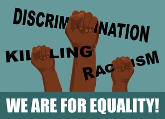 THEMATIC INSCRIPTIONS CRUSHED IN THE FIST OF AFRICAN AMERICANS